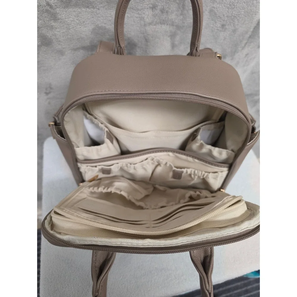 Ayla & Co The Mini Taupe Vegan Leather Diaper Bag Backpack Organizer Taupe